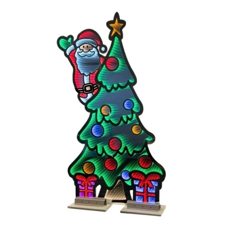 120CM INFINITY LIGHT STANDING XMAS TREE WITH SANTA  WITH WOODEN AND ALUMINIUM BASE  DOUBLE FACE ILUMINATED FROM BOTH SIDES WITH EUROPEAN PLUG