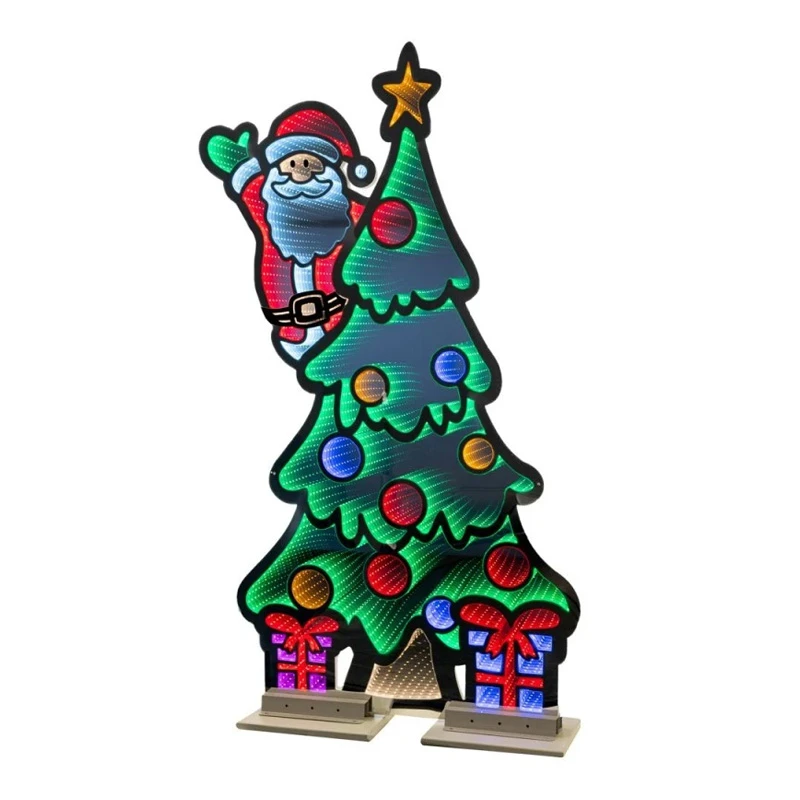 120CM INFINITY LIGHT STANDING XMAS TREE WITH SANTA  WITH WOODEN AND ALUMINIUM BASE  DOUBLE FACE ILUMINATED FROM BOTH SIDES WITH EUROPEAN PLUG