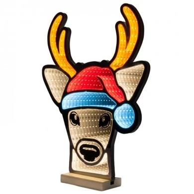 70 CM INFINITY DEER WITH CHRISTMAS HAT WITH WOODEN BASE  DOUBLE FACE ILUMINATED FROM BOTH SIDES WITH EUROPEAN PLUG