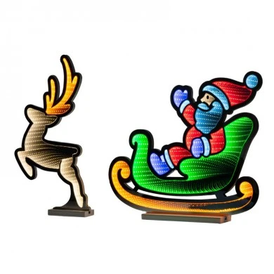 100CM INFINITY CHRISTMAS SLEIGH WITH SANTA AND DEER WITH WOODEN BASE  DOUBLE FACE ILUMINATED FROM BOTH SIDES WITH EUROPEAN PLUG