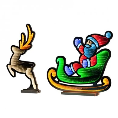 75CM INFINITY CHRISTMAS SLEIGH WITH SANTA AND DEER WITH WOODEN BASE  DOUBLE FACE ILUMINATED FROM BOTH SIDES WITH EUROPEAN PLUG