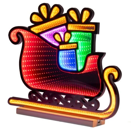 43.5CM INFINITY CHRISTMAS SLEIGH WITH GIFT BOXES  DOUBLE FACE ILUMINATED FROM BOTH SIDES WITH EUROPEAN PLUG