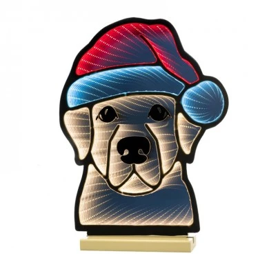 40CM INFINITY LIGHT CHRISTMAS DOG WITH WOODEN BASE  DOUBLE FACE ILUMINATED FROM BOTH SIDES WITH EUROPEAN PLUG