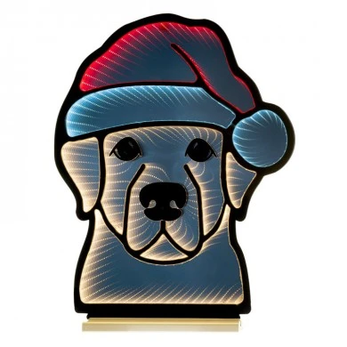 60CM INFINITY LIGHT CHRISTMAS DOG WITH WOODEN BASE  DOUBLE FACE ILUMINATED FROM BOTH SIDES WITH EUROPEAN PLUG