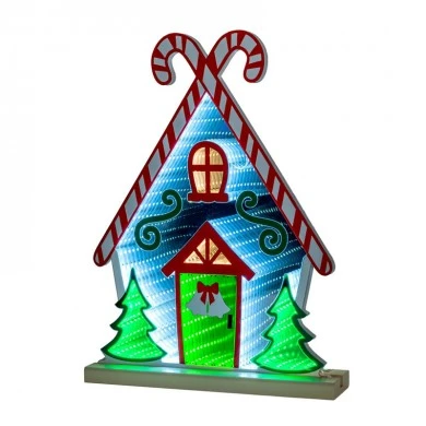 40CM INFINITY PAINTED CHRISTMAS HOUSE WITH WOODEN BASE  DOUBLE FACE ILUMINATED FROM BOTH SIDES WITH EUROPEAN PLUG