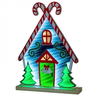 60CM INFINITY PAINTED CHRISTMAS HOUSE WITH WOODEN BASE  DOUBLE FACE ILUMINATED FROM BOTH SIDES WITH EUROPEAN PLUG