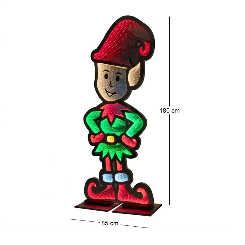 180CM INFINITY STANDING ELF WITH WOODEN BASE  DOUBLE FACE ILUMINATED FROM BOTH SIDES WITH EUROPEAN PLUG