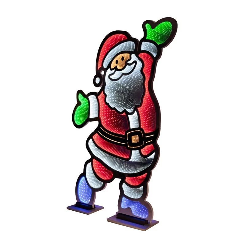 180CM INFINITY STANDING SANTA WITH WOODEN AND ALUMINIUM BASE  DOUBLE FACE ILUMINATED FROM BOTH SIDES WITH EUROPEAN PLUG
OUTDOOR