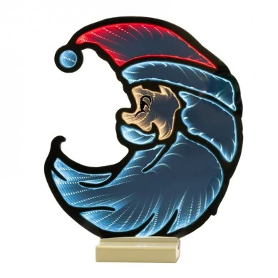30CM INFINITY CHRISTMAS SANTA MOON WITH WOODEN BASE  DOUBLE FACE ILUMINATED FROM BOTH SIDES WITH EUROPEAN PLUG