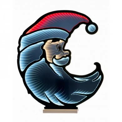 40CM INFINITY CHRISTMAS SANTA MOON WITH WOODEN BASE  DOUBLE FACE ILUMINATED FROM BOTH SIDES WITH EUROPEAN PLUG