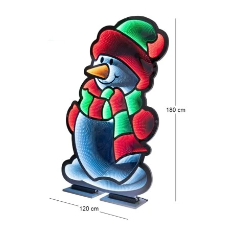 180CM INFINITY CHRISTMAS SNOWMAN WITH WOODEN AND ALUMINIUM BASE  DOUBLE FACE ILUMINATED FROM BOTH SIDES WITH EUROPEAN PLUG
OUTDOOR