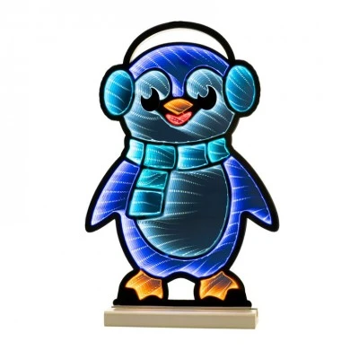 40CM INFINITY CHRISTMAS PENGUIN WITH WOODEN BASE  DOUBLE FACE ILUMINATED FROM BOTH SIDES WITH EUROPEAN PLUG