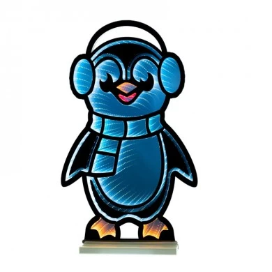60CM INFINITY CHRISTMAS PENGUIN WITH WOODEN BASE  DOUBLE FACE ILUMINATED FROM BOTH SIDES WITH EUROPEAN PLUG