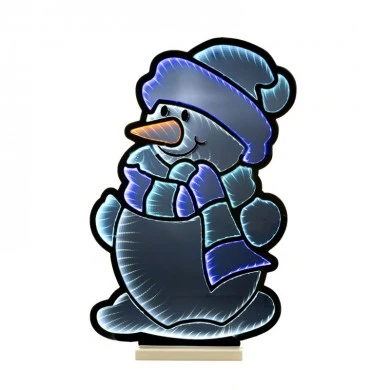 60CM INFINITY CHRISTMAS SNOWMAN WITH WOODEN BASE  DOUBLE FACE ILUMINATED FROM BOTH SIDES WITH EUROPEAN PLUG