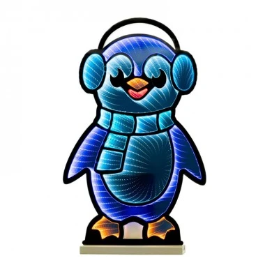 40CM INFINITY CHRISTMAS PENGUIN WITH WOODEN BASE  DOUBLE FACE ILUMINATED FROM BOTH SIDES WITH EUROPEAN PLUG