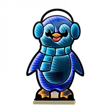 60CM INFINITY CHRISTMAS PENGUIN WITH WOODEN BASE  DOUBLE FACE ILUMINATED FROM BOTH SIDES WITH EUROPEAN PLUG