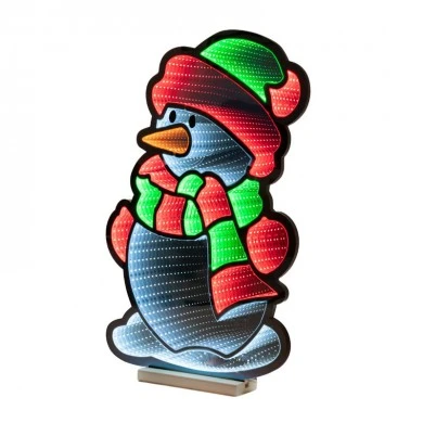 40CM INFINITY CHRISTMAS SNOWMAN WITH WOODEN BASE  DOUBLE FACE ILUMINATED FROM BOTH SIDES WITH EUROPEAN PLUG