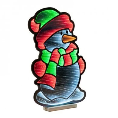 60CM INFINITY CHRISTMAS SNOWMAN WITH WOODEN BASE  DOUBLE FACE ILUMINATED FROM BOTH SIDES WITH EUROPEAN PLUG