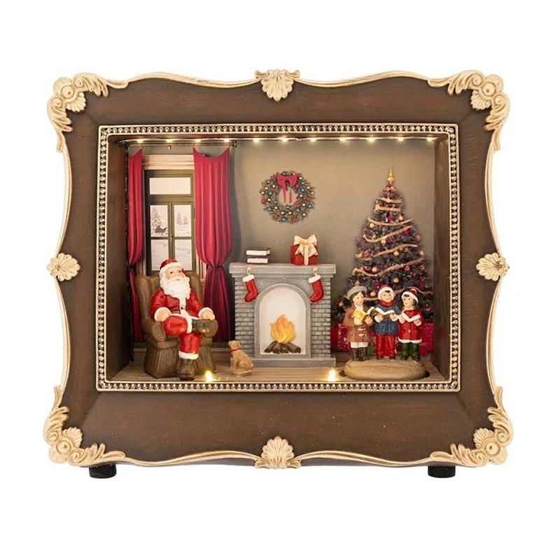 CHRISTMAS FRAME WITH SANTA AND FIREPLACE 26X10X22CM WITH LIGHTS-MUSIC BATTERY OPPERATED