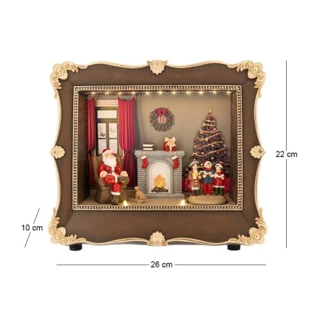 CHRISTMAS FRAME WITH SANTA AND FIREPLACE 26X10X22CM WITH LIGHTS-MUSIC BATTERY OPPERATED