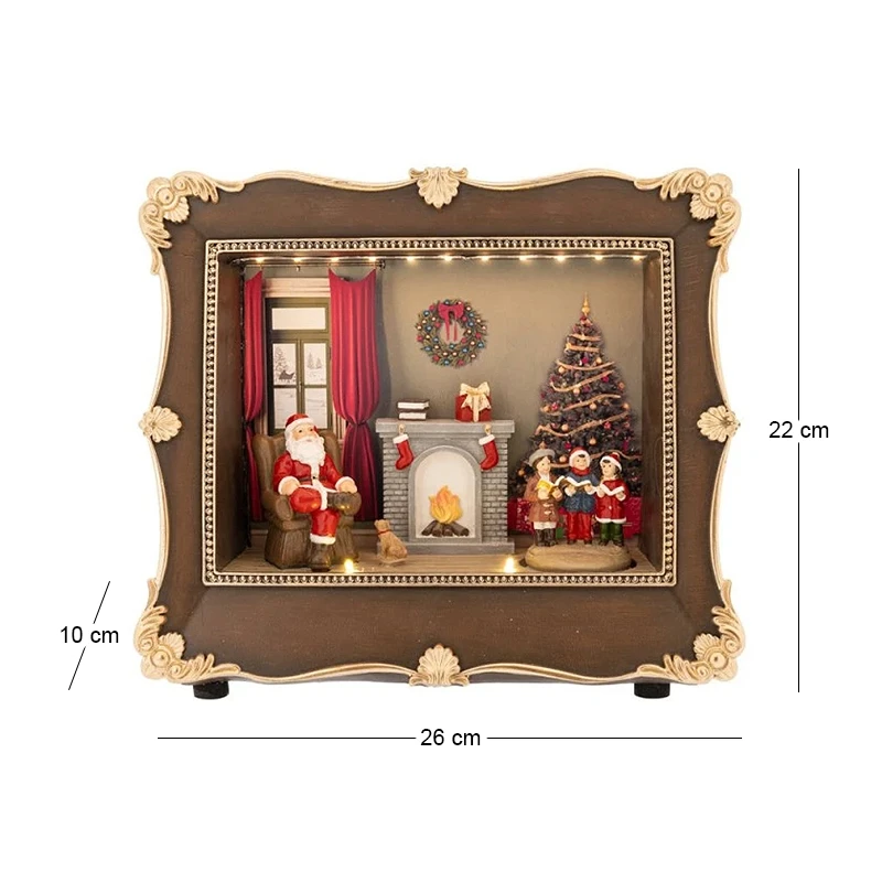 CHRISTMAS FRAME WITH SANTA AND FIREPLACE 26X10X22CM WITH LIGHTS-MUSIC BATTERY OPPERATED
