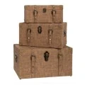 DECO BROWN LEATHER CHEST S 3 49x30.5x27CM 41x25x23CM 35x21x17CM