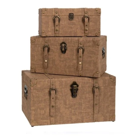 DECO BROWN LEATHER CHEST S 3 49x30.5x27CM 41x25x23CM 35x21x17CM