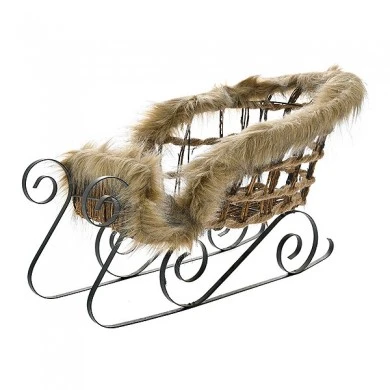 BROWN METAL SLEIGH WITH FAUX FUR 61X22X34CM