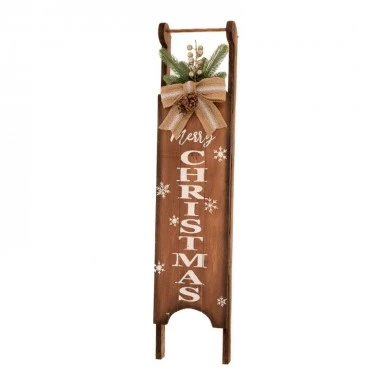 XMAS BROWN SLEDGE SIGN WITH DECORATION 20X10X90CM