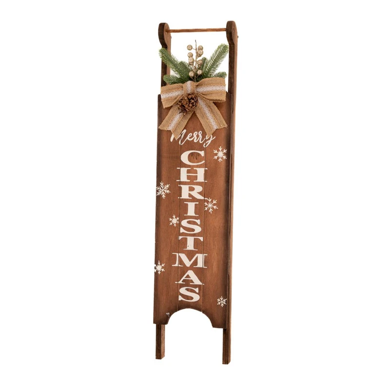 XMAS BROWN SLEDGE SIGN WITH DECORATION 20X10X90CM