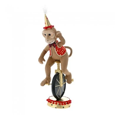 BROWN CIRCUS MONKEY ON A WHEEL 22X28X57CM