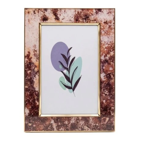 BROWN BEIGE METAL PHOTO FRAME WITH EMBOSSED DIGITAL PRINTING AND LIQUID GLASS EFFECT 19X14CM