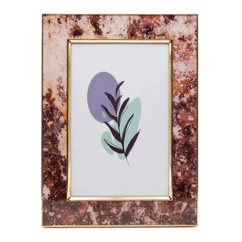 BROWN BEIGE METAL PHOTO FRAME WITH EMBOSSED DIGITAL PRINTING AND LIQUID GLASS EFFECT 19X14CM