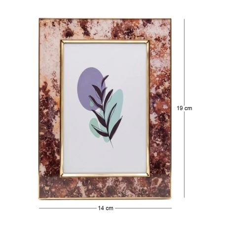 BROWN BEIGE METAL PHOTO FRAME WITH EMBOSSED DIGITAL PRINTING AND LIQUID GLASS EFFECT 19X14CM