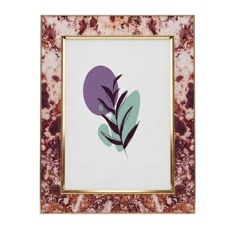 BROWN BEIGE METAL PHOTO FRAME WITH EMBOSSED DIGITAL PRINTING AND LIQUID GLASS EFFECT 21,5X16,5CM