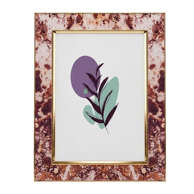 BROWN BEIGE METAL PHOTO FRAME WITH EMBOSSED DIGITAL PRINTING AND LIQUID GLASS EFFECT 21,5X16,5CM