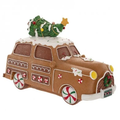 BROWN RESIN GINGERBREAD CAR 34X15X22CM