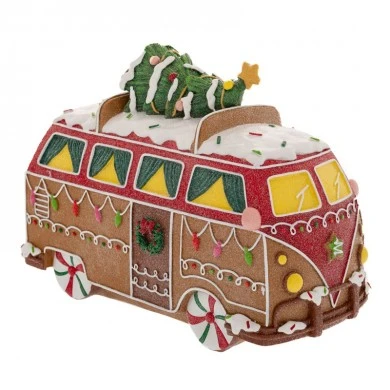 BROWN RESIN GINGERBREAD CARAVAN 26X12X19CM