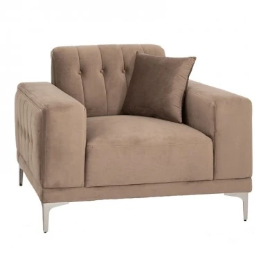 BROWN VELVET ARMCAIR 114X86X85CM W SILVER METAL LEGS KD