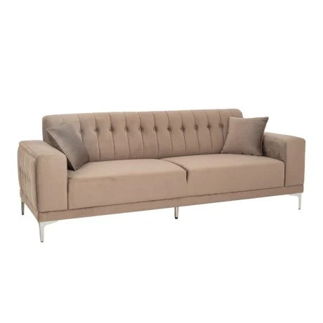 BROWN VELVET THREE-SEATER SOFA 236X86X85CM W SILVER METAL LEGS KD