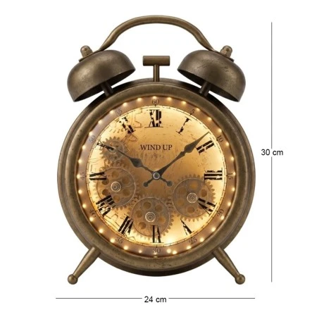 VINTAGE TABLE CLOCK IN BROWN COLOR WITTH LIGHT 30X24X8CM