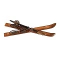 BROWN WOODEN ANTIQUE SKIS AND POLES 7X10X50CM
