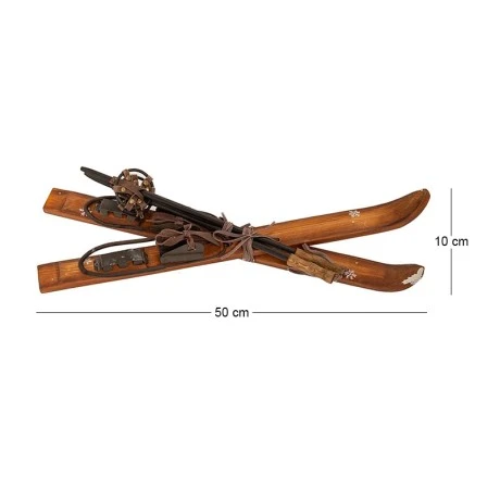 BROWN WOODEN ANTIQUE SKIS AND POLES 7X10X50CM