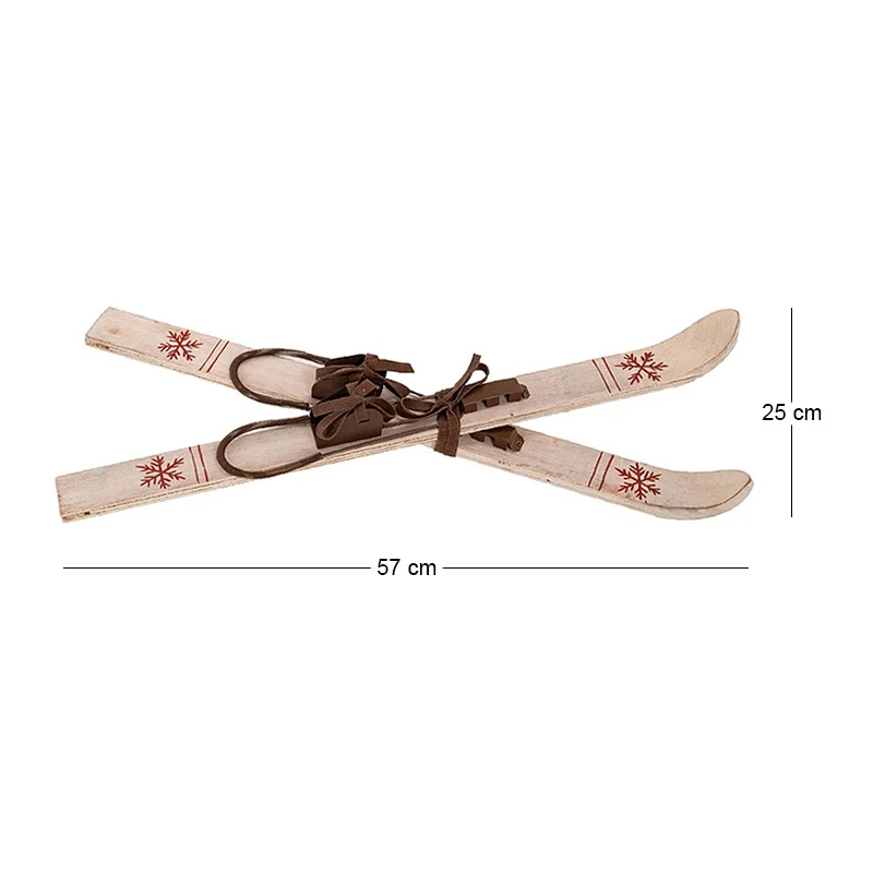 BROWN WOODEN ANTIQUE SKIS AND POLES 25X7X57CM