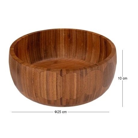 BROWN WOODEM ROUND BOWL D25X10CM