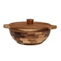 BROWN WOODEN ROUND BOWL WITH LID D30X38CM