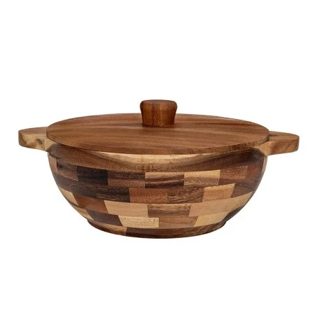 BROWN WOODEN ROUND BOWL WITH LID D30X38CM