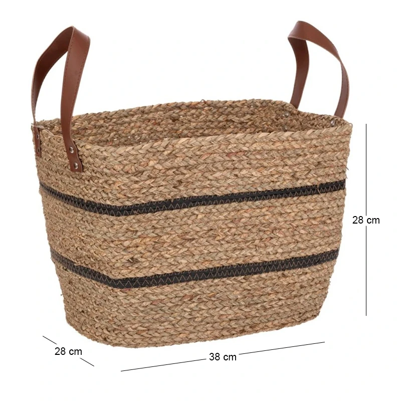 ΚΑΛΑΘΙ ΦΥΣΙΚΟ WICKER 38Χ28Χ28ΕΚ ΜΕ ΜΑΥΡΗ ΡΙΓΑ KAI PVC ΧΕΡΟΥΛΙΑ