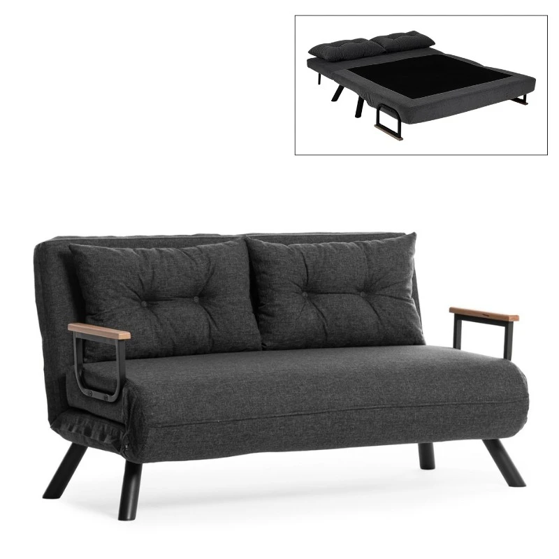 Sando Megapap two seater fabric sofa bed in dark grey color 133x78x78cm.
