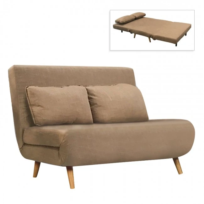 Καναπές - κρεβάτι Sara 2θέσιος με επένδυση από ύφασμα σε χρώμα καφέ 120x89x88εκ